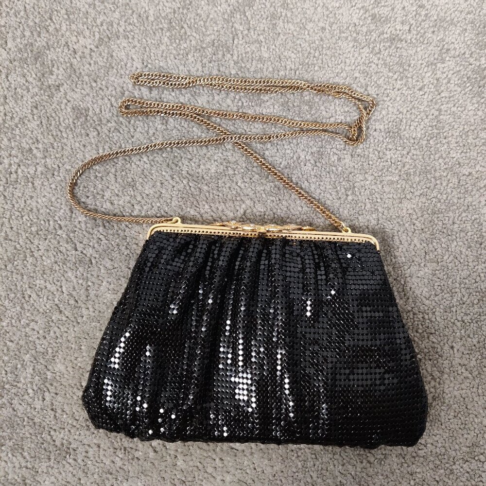 Whiting & Davis Women's Vintage Clutch Black Gold Sparkling Purse Evening Party